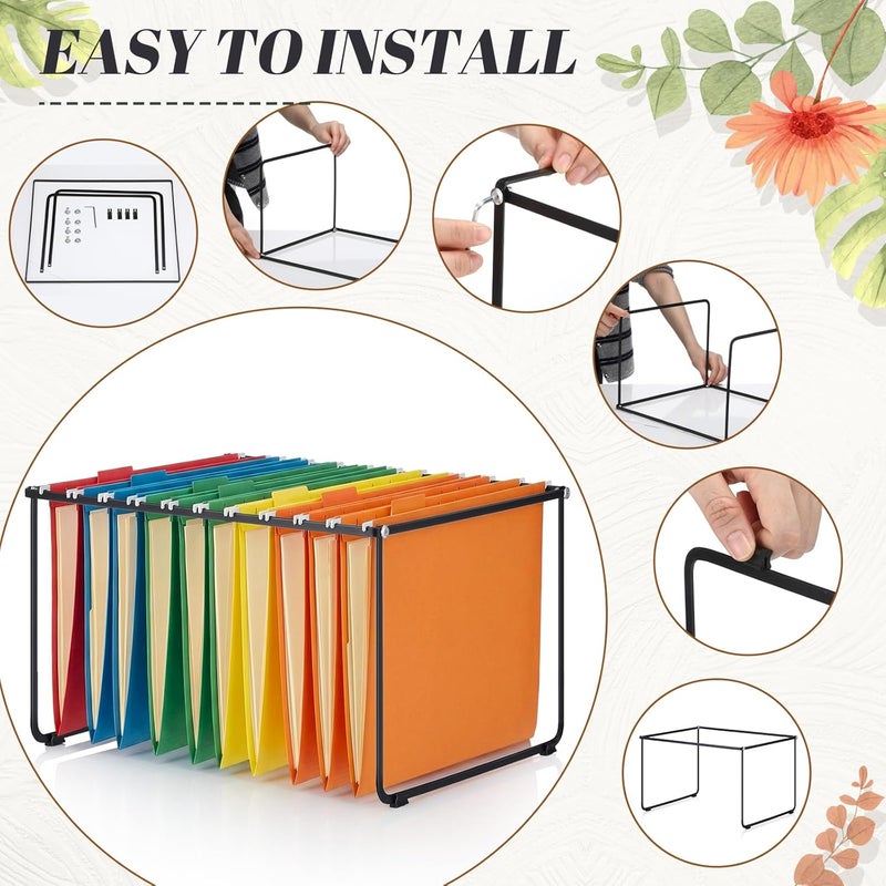YooNotee 6 Packs Hanging File Folder Frame Legal/Letter Size Heavy Duty Steel Hanging File Organizer 14.57 x 11.81 x 9.06 Inch Files Cabinet Rails for Filing Cabinet Drawer Desktop Organizer, Black - Image 3